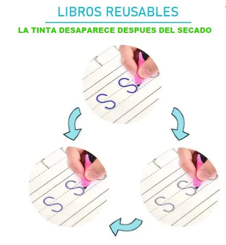Set Sank Magic® - 4 Cuadernos Mágicos de Caligrafia Montessori | + de regalo Bolígrafo + 10 recargas de tinta