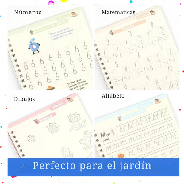 Set Sank Magic® - 4 Cuadernos Mágicos de Caligrafia Montessori | + de regalo Bolígrafo + 10 recargas de tinta