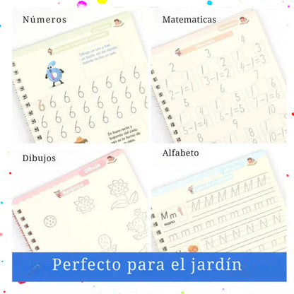 Set Sank Magic® - 4 Cuadernos Mágicos de Caligrafia Montessori | + de regalo Bolígrafo + 10 recargas de tinta